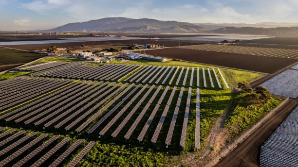 High quality stock photos of recently constructed solar farm in the farming community of Salinas, California.